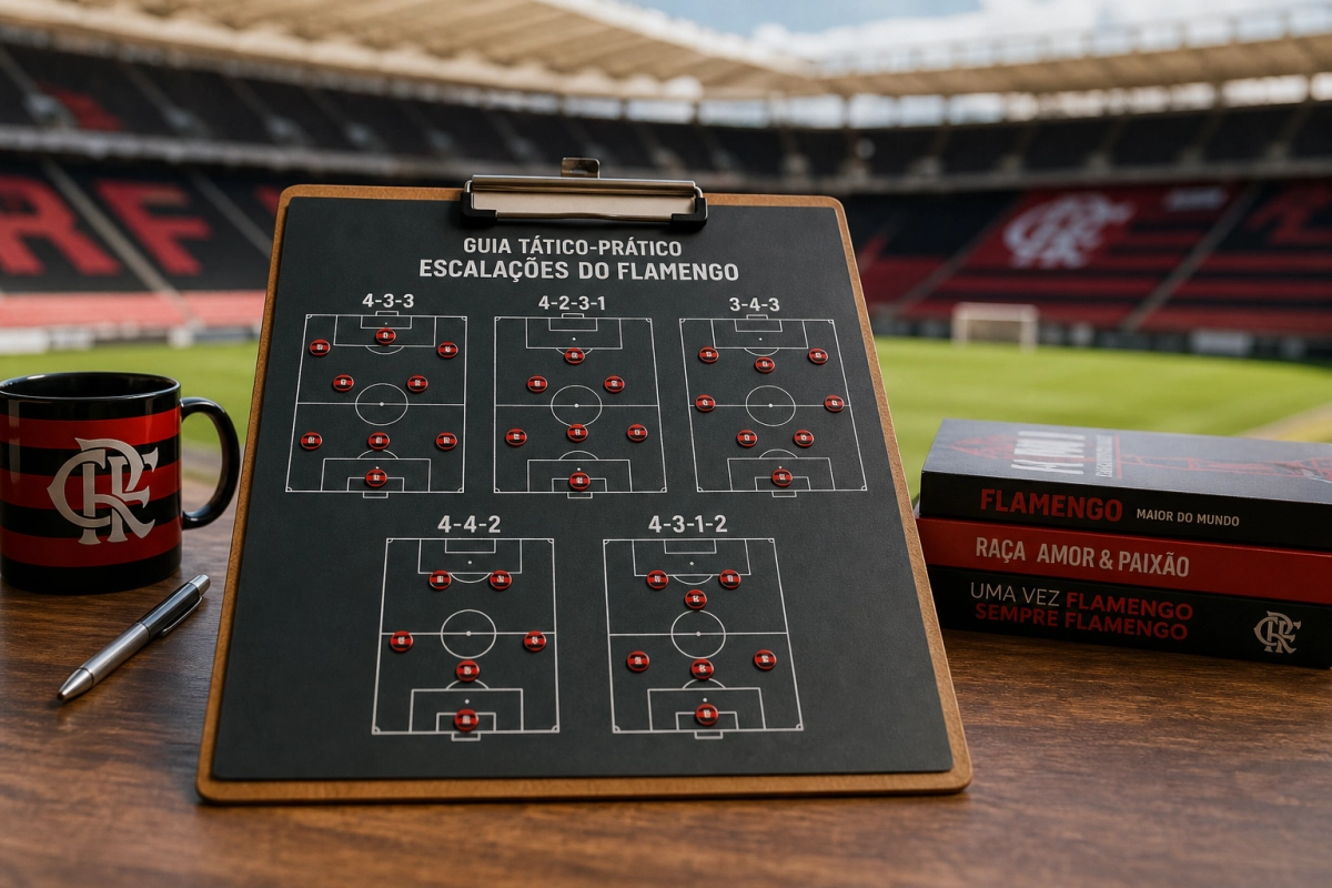 Guia tático-prático das principais variações de escalação do Flamengo: 4-3-3, 4-2-3-1, 3-4-3, 4-4-2 e 4-3-1-2